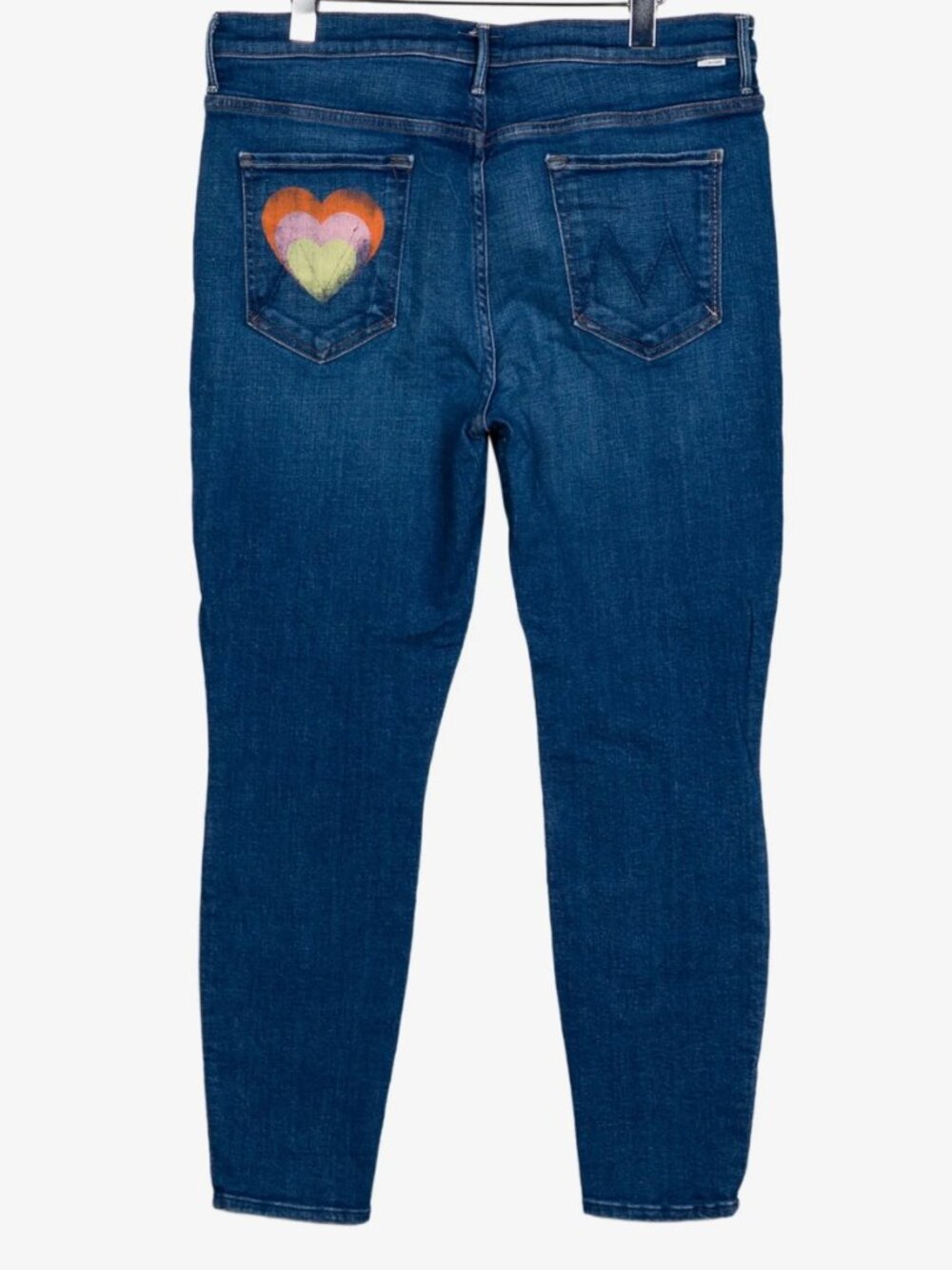 MOTHER The Super Stunner Ankle Jeans Double Vision Heart Pocket Boho HTF Sz 34 - Picture 12 of 13